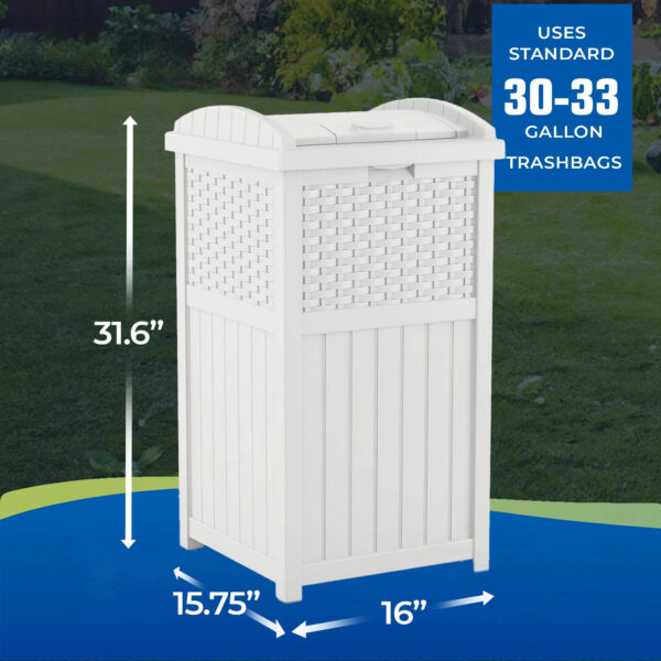 Suncast 33 Gallon Commercial Outdoor Trashcan Hideaway with Lid for 30 to 33 Gallon Trash Bags for Garage, Backyard, or Garden, Brown