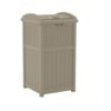 Suncast 33 Gallon Commercial Outdoor Trashcan Hideaway with Lid for 30 to 33 Gallon Trash Bags for Garage, Backyard, or Garden, Brown