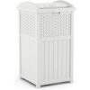 Suncast 33 Gallon Commercial Outdoor Trashcan Hideaway with Lid for 30 to 33 Gallon Trash Bags for Garage, Backyard, or Garden, Brown
