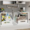 Under Sink Organizer, Pull Out Cabinet Organizer 2 Tier Slide Out Sink Shelf Cabinet Storage Shelves, Under Sink Storage for Kitchen Bathroom Cabinet, White, 1 Pack