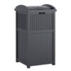 Suncast 33 Gallon Commercial Outdoor Trashcan Hideaway with Lid for 30 to 33 Gallon Trash Bags for Garage, Backyard, or Garden, Brown