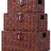 Set of 3 Woven Storage Basket Bin Wicker Hamper Stackable Box with Lid & Lock, Container Tote Cube Organizer for Nursery, Baby Toiletry, Diaper, Toys, Home Closet, Laundry, DVD, Book (Grey)