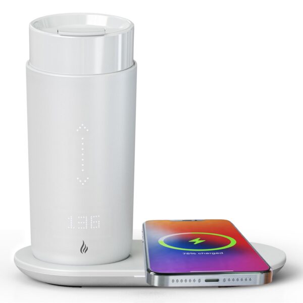 Temperature Control Heated Coffee Mug Smart Self Heating Travel Mug 12 Oz App Controlled Warmer Mug 4-10 Hour LED Display Keep Coffee Hot All Day Fast Wireless Charger Base Jade Green