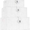 Set of 3 Woven Storage Basket Bin Wicker Hamper Stackable Box with Lid & Lock, Container Tote Cube Organizer for Nursery, Baby Toiletry, Diaper, Toys, Home Closet, Laundry, DVD, Book (Grey)