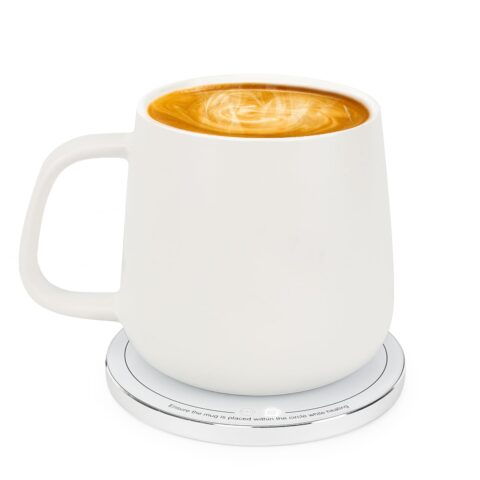 Self-Heating Ceramic Coffee Mug - Stable 130°F Temperature, 15W Wireless Phone Charging, 12.8 fl oz Capacity - USB-C Enabled