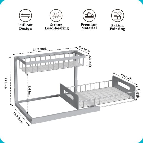 Under Sink Organizer, Pull Out Cabinet Organizer 2 Tier Slide Out Sink Shelf Cabinet Storage Shelves, Under Sink Storage for Kitchen Bathroom Cabinet, White, 1 Pack