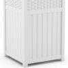 Suncast 33 Gallon Commercial Outdoor Trashcan Hideaway with Lid for 30 to 33 Gallon Trash Bags for Garage, Backyard, or Garden, Brown