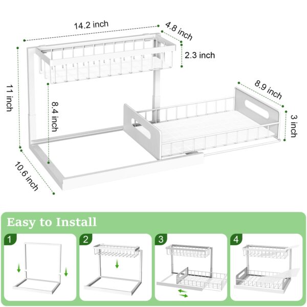 Under Sink Organizer, Pull Out Cabinet Organizer 2 Tier Slide Out Sink Shelf Cabinet Storage Shelves, Under Sink Storage for Kitchen Bathroom Cabinet, White, 1 Pack