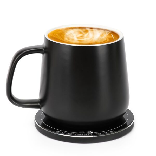 Self-Heating Ceramic Coffee Mug - Stable 130°F Temperature, 15W Wireless Phone Charging, 12.8 fl oz Capacity - USB-C Enabled