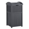 Suncast 33 Gallon Commercial Outdoor Trashcan Hideaway with Lid for 30 to 33 Gallon Trash Bags for Garage, Backyard, or Garden, Brown