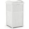 Suncast 33 Gallon Commercial Outdoor Trashcan Hideaway with Lid for 30 to 33 Gallon Trash Bags for Garage, Backyard, or Garden, Brown