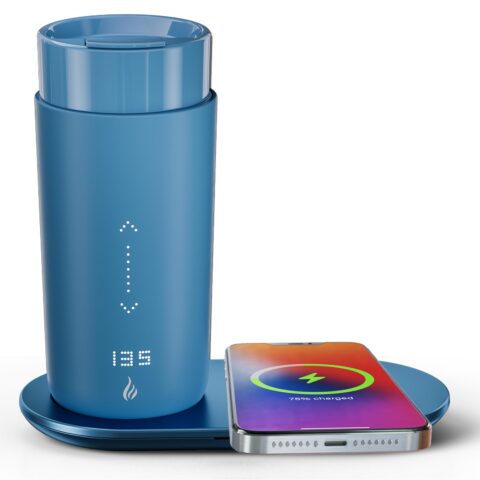 Temperature Control Heated Coffee Mug Smart Self Heating Travel Mug 12 Oz App Controlled Warmer Mug 4-10 Hour LED Display Keep Coffee Hot All Day Fast Wireless Charger Base Jade Green