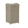 Suncast 33 Gallon Commercial Outdoor Trashcan Hideaway with Lid for 30 to 33 Gallon Trash Bags for Garage, Backyard, or Garden, Brown