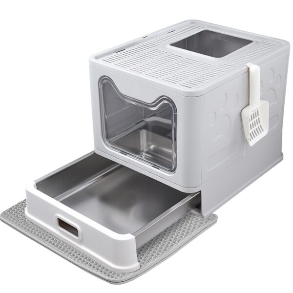 Enclosed Cat Litter Box with Lid Top Exit Covered Metal Stainless Steel Litter Box Leak Proof & Odorless Easy to Clean Including Cat Litter Scoop and Litter Mat