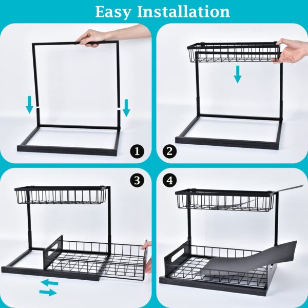 Under Sink Organizer, Pull Out Cabinet Organizer 2 Tier Slide Out Sink Shelf Cabinet Storage Shelves, Under Sink Storage for Kitchen Bathroom Cabinet, White, 1 Pack