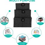 Set of 3 Woven Storage Basket Bin Wicker Hamper Stackable Box with Lid & Lock, Container Tote Cube Organizer for Nursery, Baby Toiletry, Diaper, Toys, Home Closet, Laundry, DVD, Book (Grey)