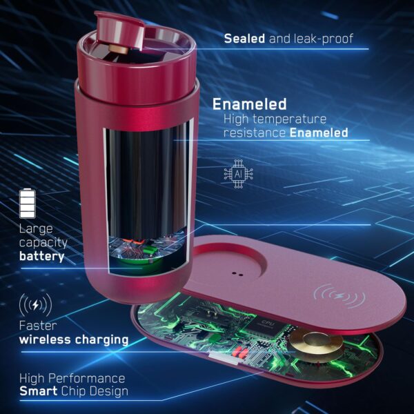 Temperature Control Heated Coffee Mug Smart Self Heating Travel Mug 12 Oz App Controlled Warmer Mug 4-10 Hour LED Display Keep Coffee Hot All Day Fast Wireless Charger Base Jade Green