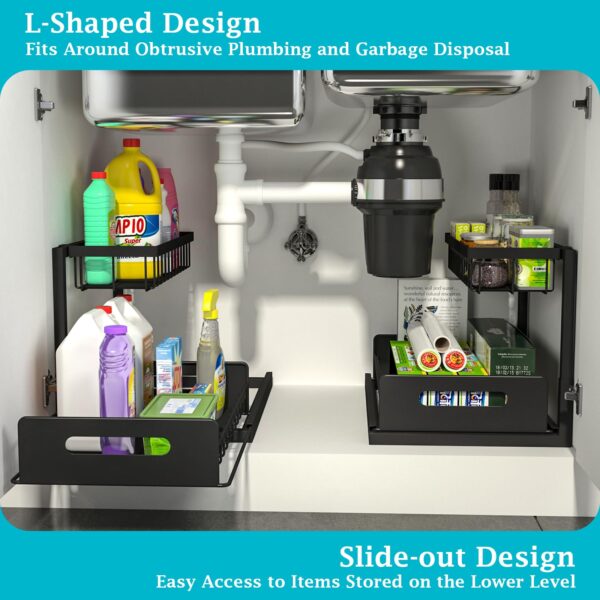 Under Sink Organizer, Pull Out Cabinet Organizer 2 Tier Slide Out Sink Shelf Cabinet Storage Shelves, Under Sink Storage for Kitchen Bathroom Cabinet, White, 1 Pack