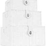 Set of 3 Woven Storage Basket Bin Wicker Hamper Stackable Box with Lid & Lock, Container Tote Cube Organizer for Nursery, Baby Toiletry, Diaper, Toys, Home Closet, Laundry, DVD, Book (Grey)