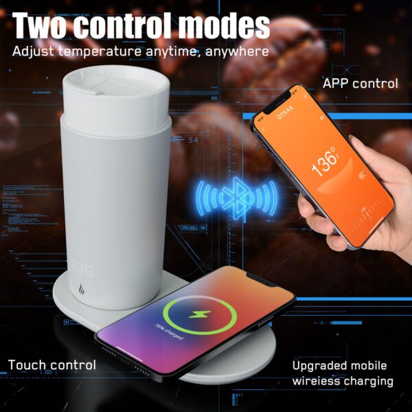 Temperature Control Heated Coffee Mug Smart Self Heating Travel Mug 12 Oz App Controlled Warmer Mug 4-10 Hour LED Display Keep Coffee Hot All Day Fast Wireless Charger Base Jade Green