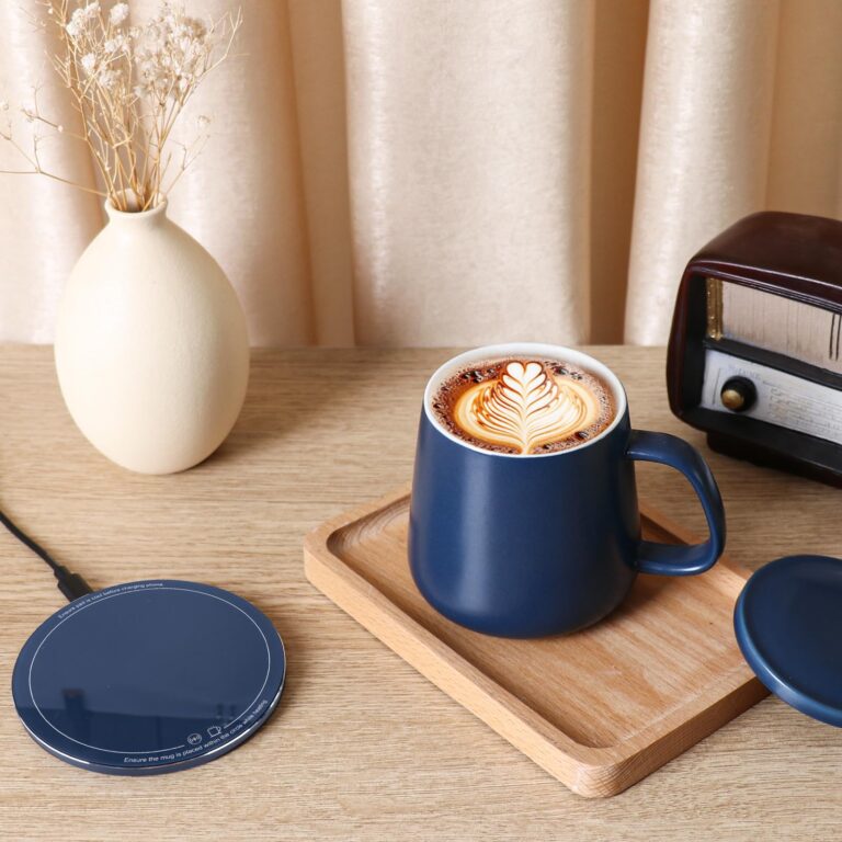 Self-Heating Ceramic Coffee Mug - Stable 130°F Temperature, 15W Wireless Phone Charging, 12.8 fl oz Capacity - USB-C Enabled
