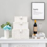 Set of 3 Woven Storage Basket Bin Wicker Hamper Stackable Box with Lid & Lock, Container Tote Cube Organizer for Nursery, Baby Toiletry, Diaper, Toys, Home Closet, Laundry, DVD, Book (Grey)