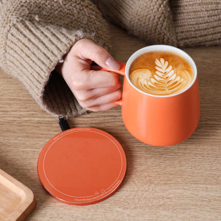 Self-Heating Ceramic Coffee Mug - Stable 130°F Temperature, 15W Wireless Phone Charging, 12.8 fl oz Capacity - USB-C Enabled