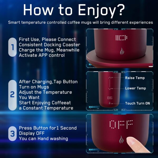 Temperature Control Heated Coffee Mug Smart Self Heating Travel Mug 12 Oz App Controlled Warmer Mug 4-10 Hour LED Display Keep Coffee Hot All Day Fast Wireless Charger Base Jade Green