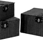 Set of 3 Woven Storage Basket Bin Wicker Hamper Stackable Box with Lid & Lock, Container Tote Cube Organizer for Nursery, Baby Toiletry, Diaper, Toys, Home Closet, Laundry, DVD, Book (Grey)