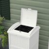 Suncast 33 Gallon Commercial Outdoor Trashcan Hideaway with Lid for 30 to 33 Gallon Trash Bags for Garage, Backyard, or Garden, Brown