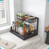 Under Sink Organizer, Pull Out Cabinet Organizer 2 Tier Slide Out Sink Shelf Cabinet Storage Shelves, Under Sink Storage for Kitchen Bathroom Cabinet, White, 1 Pack