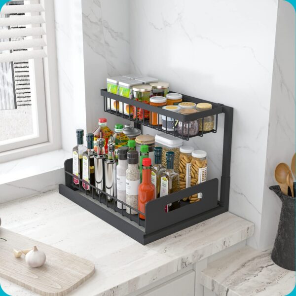 Under Sink Organizer, Pull Out Cabinet Organizer 2 Tier Slide Out Sink Shelf Cabinet Storage Shelves, Under Sink Storage for Kitchen Bathroom Cabinet, White, 1 Pack