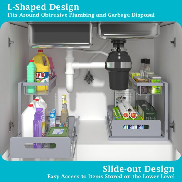 Under Sink Organizer, Pull Out Cabinet Organizer 2 Tier Slide Out Sink Shelf Cabinet Storage Shelves, Under Sink Storage for Kitchen Bathroom Cabinet, White, 1 Pack