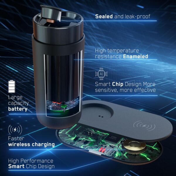 Temperature Control Heated Coffee Mug Smart Self Heating Travel Mug 12 Oz App Controlled Warmer Mug 4-10 Hour LED Display Keep Coffee Hot All Day Fast Wireless Charger Base Jade Green