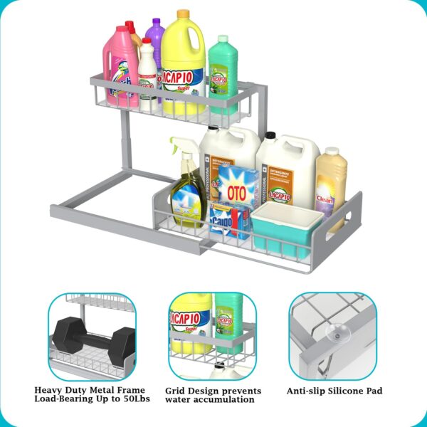 Under Sink Organizer, Pull Out Cabinet Organizer 2 Tier Slide Out Sink Shelf Cabinet Storage Shelves, Under Sink Storage for Kitchen Bathroom Cabinet, White, 1 Pack