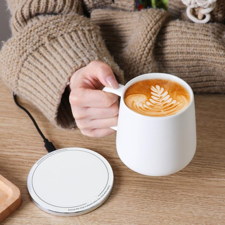 Self-Heating Ceramic Coffee Mug - Stable 130°F Temperature, 15W Wireless Phone Charging, 12.8 fl oz Capacity - USB-C Enabled
