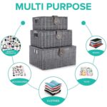 Set of 3 Woven Storage Basket Bin Wicker Hamper Stackable Box with Lid & Lock, Container Tote Cube Organizer for Nursery, Baby Toiletry, Diaper, Toys, Home Closet, Laundry, DVD, Book (Grey)
