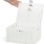Set of 3 Woven Storage Basket Bin Wicker Hamper Stackable Box with Lid & Lock, Container Tote Cube Organizer for Nursery, Baby Toiletry, Diaper, Toys, Home Closet, Laundry, DVD, Book (Grey)