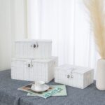 Set of 3 Woven Storage Basket Bin Wicker Hamper Stackable Box with Lid & Lock, Container Tote Cube Organizer for Nursery, Baby Toiletry, Diaper, Toys, Home Closet, Laundry, DVD, Book (Grey)