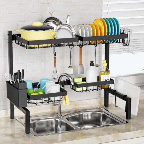 ［2-Tier 4 Baskets］Over The Sink Dish Drying Rack, 24.8