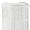 Suncast 33 Gallon Commercial Outdoor Trashcan Hideaway with Lid for 30 to 33 Gallon Trash Bags for Garage, Backyard, or Garden, Brown