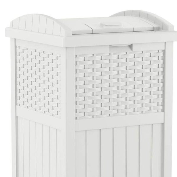 Suncast 33 Gallon Commercial Outdoor Trashcan Hideaway with Lid for 30 to 33 Gallon Trash Bags for Garage, Backyard, or Garden, Brown