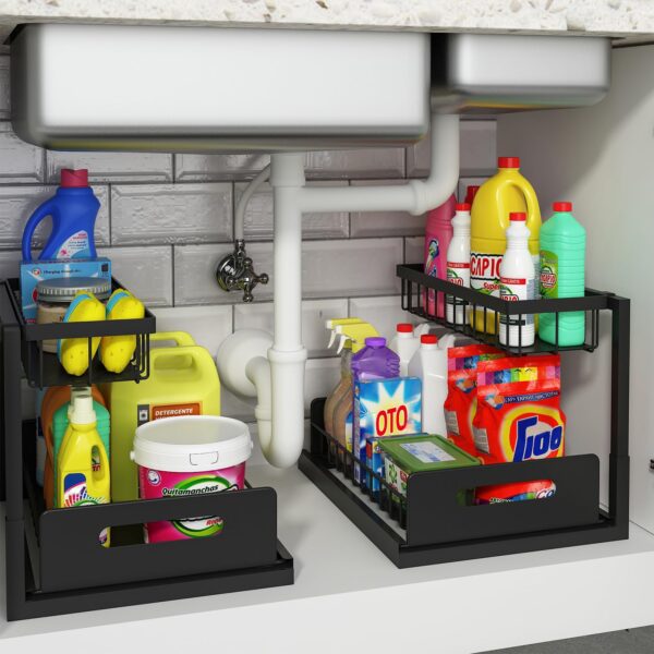 Under Sink Organizer, Pull Out Cabinet Organizer 2 Tier Slide Out Sink Shelf Cabinet Storage Shelves, Under Sink Storage for Kitchen Bathroom Cabinet, White, 1 Pack