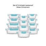 24pc Borosilicate Glass Storage Containers with Lids | 12 Airtight/Freezer Safe Food Storage Containers for Pantry and Kitchen | Meal Prep Container for Lunch | Glass Tupperware Set