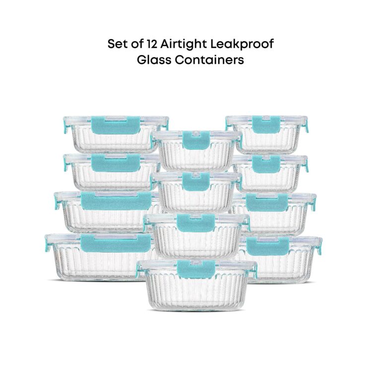 24pc Borosilicate Glass Storage Containers with Lids | 12 Airtight/Freezer Safe Food Storage Containers for Pantry and Kitchen | Meal Prep Container for Lunch | Glass Tupperware Set