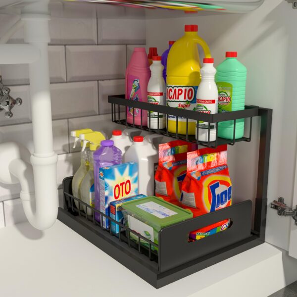 Under Sink Organizer, Pull Out Cabinet Organizer 2 Tier Slide Out Sink Shelf Cabinet Storage Shelves, Under Sink Storage for Kitchen Bathroom Cabinet, White, 1 Pack