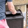 Suncast 33 Gallon Commercial Outdoor Trashcan Hideaway with Lid for 30 to 33 Gallon Trash Bags for Garage, Backyard, or Garden, Brown