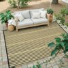 Outdoor Rug Waterproof for Patio Clearance Black and White Camping Rug 8x10 Plastic Straw Striped Floor Carpet for Backyard, Picnic, RV, Deck, Bench, Balcony