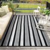 Outdoor Rug Waterproof for Patio Clearance Black and White Camping Rug 8x10 Plastic Straw Striped Floor Carpet for Backyard, Picnic, RV, Deck, Bench, Balcony