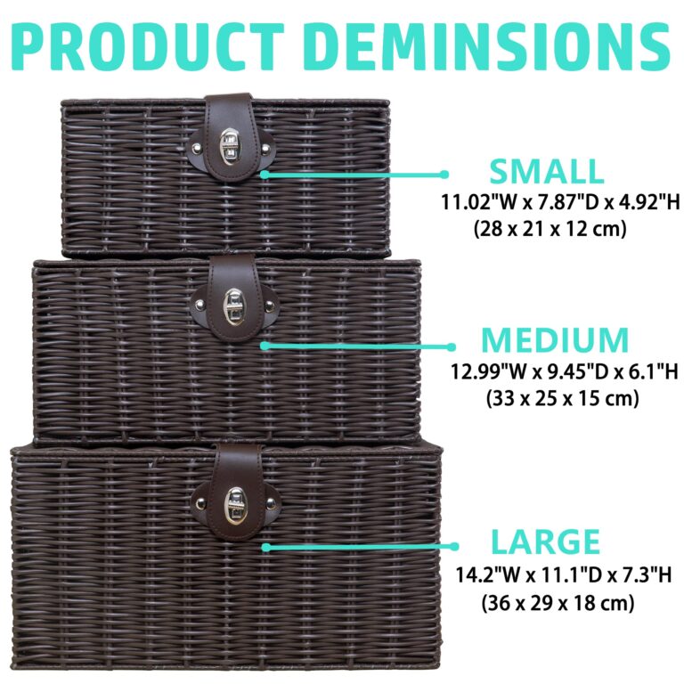 Set of 3 Woven Storage Basket Bin Wicker Hamper Stackable Box with Lid & Lock, Container Tote Cube Organizer for Nursery, Baby Toiletry, Diaper, Toys, Home Closet, Laundry, DVD, Book (Grey)